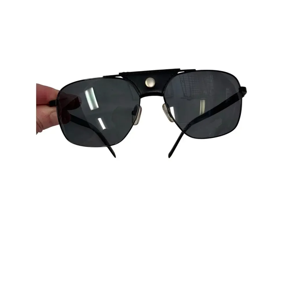Nautica Black Metal Aviator Explorer Sunglass Polarized Leather Arms GS